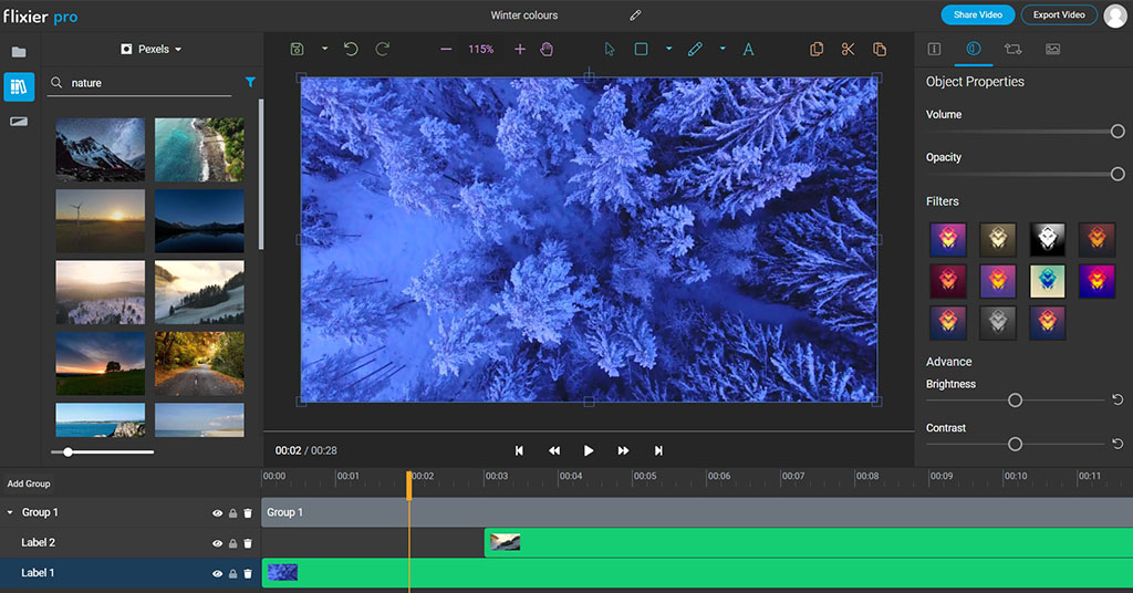 Main Flixier video editing interface