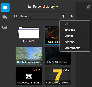 A picture of the Flixier personal library filters