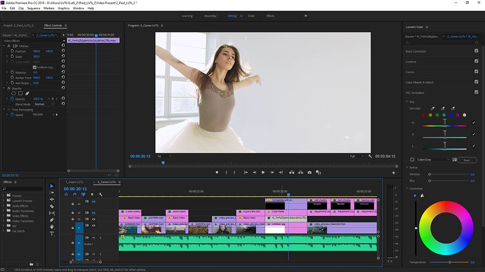 The Adobe Premiere video editing interface