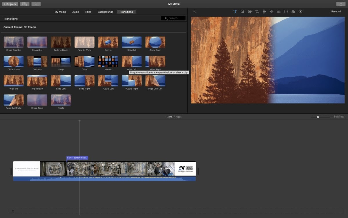 iMovie video editing interface