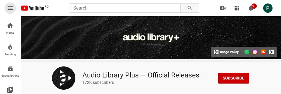 The Audio Library Plus YouTube channel.