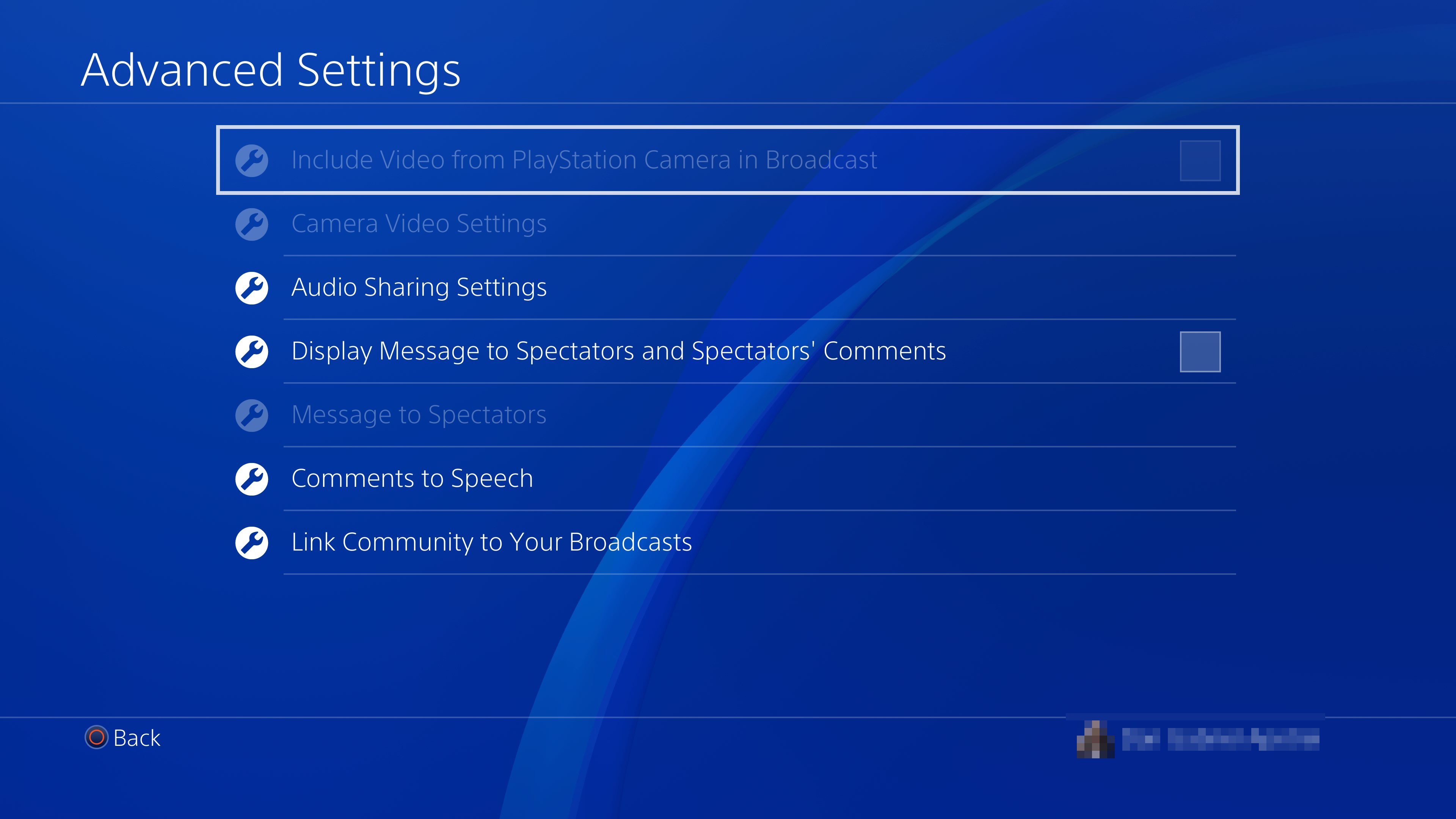 PS4 Advanced Settings menu 