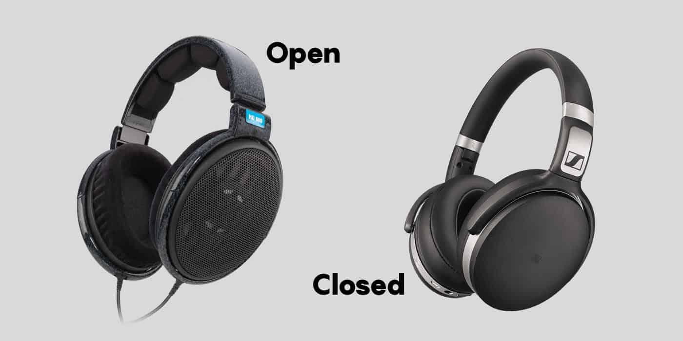 Open back and closed back headphones next to each other. 