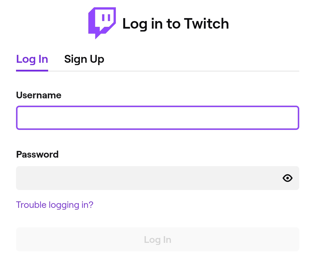 Twitch login screen