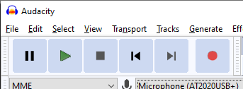  Une image montrant les commandes de lecture Audacity.