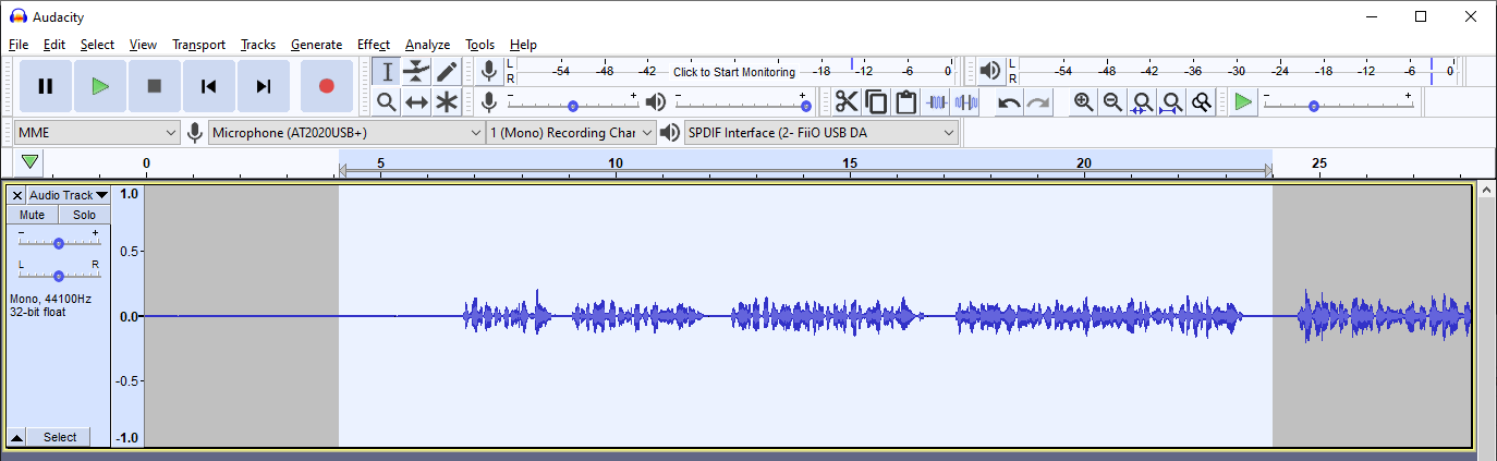 Uno screenshot che mostra una selezione di Audacity.