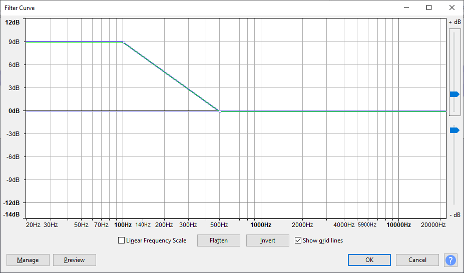  Une capture d'écran du menu de l'égaliseur Audacity.