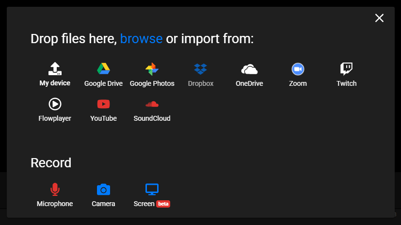 Flixier import interface