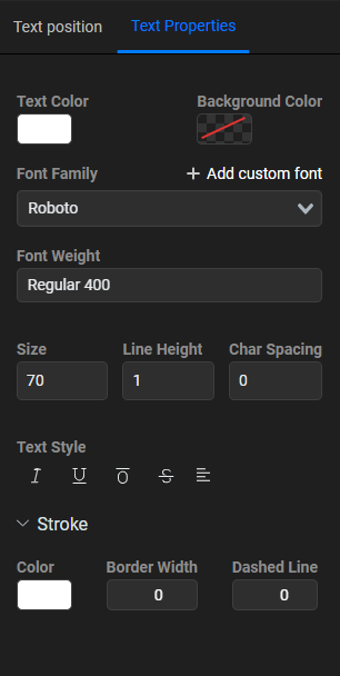 The Flixier text properties menu