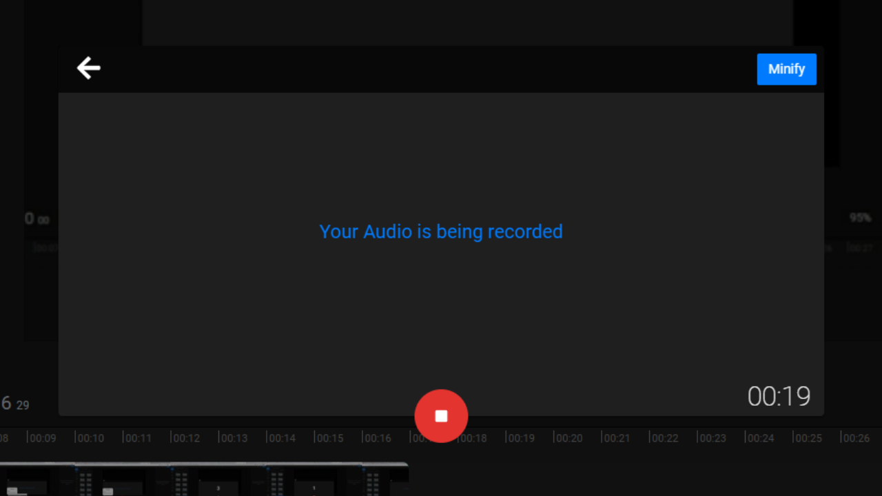 The Flixier audio recording menu when recording is in progress.