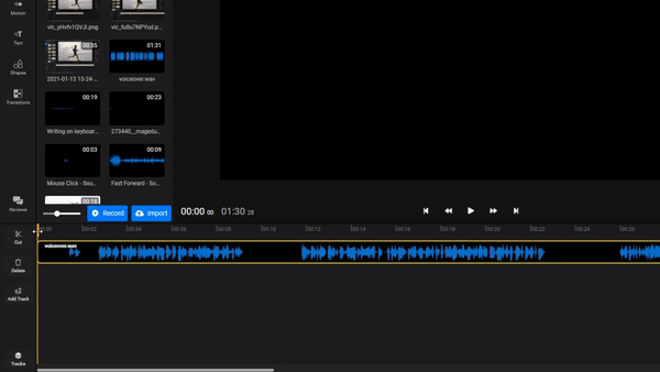 An audio file being placed on the Flixier timeline.