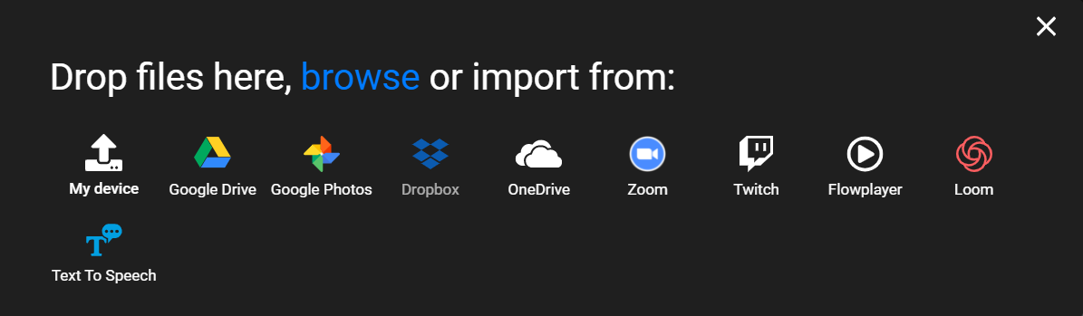 Flixier video import screen