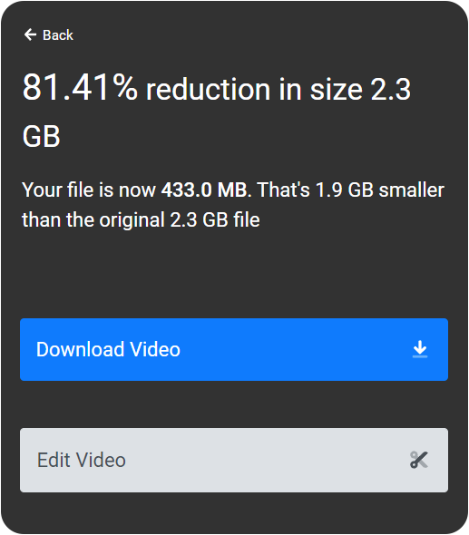 Results s creen showing an 81.41% reduction in size after compression