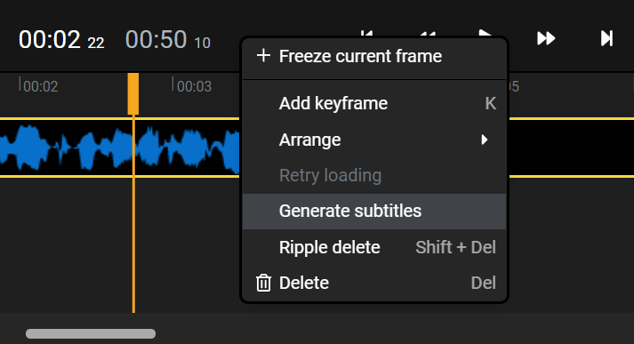 The Generate subtitle button