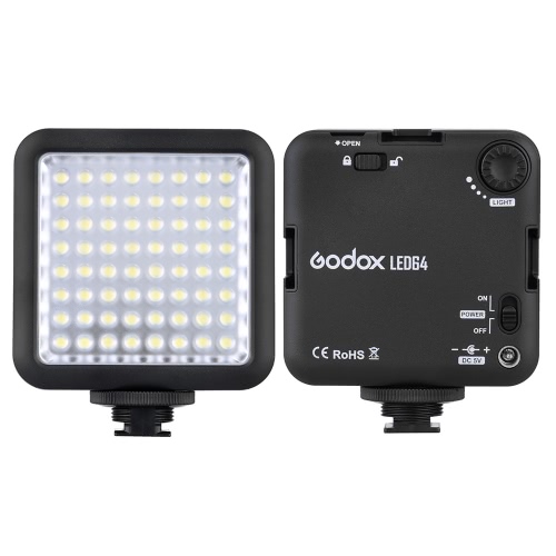 The front and back view of a small Godox LED panel.