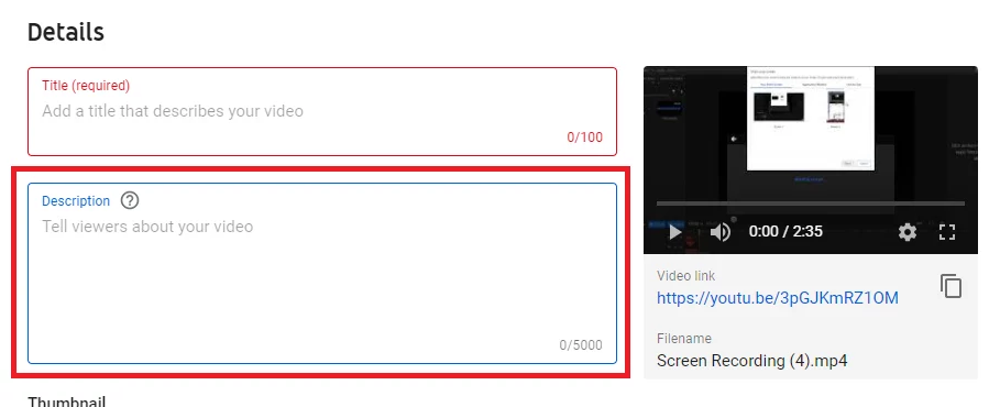 YouTube Description field