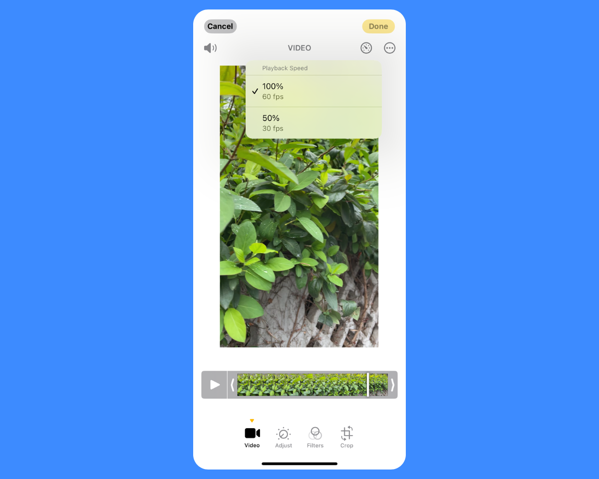 changing playback speed iphone video
