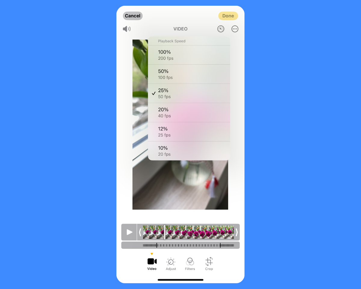 playback speed iphone camera
