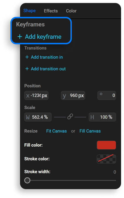 A screenshot highlighting the Add Keyframe button.