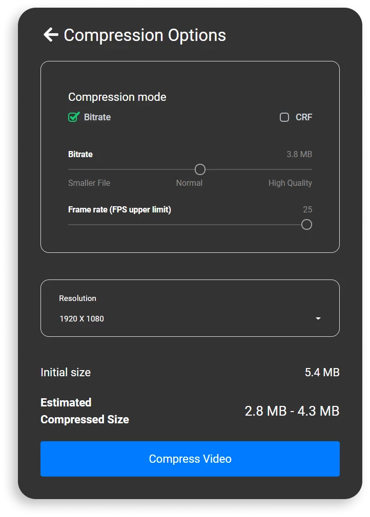 A screenshot showing the different Flixier compression options.