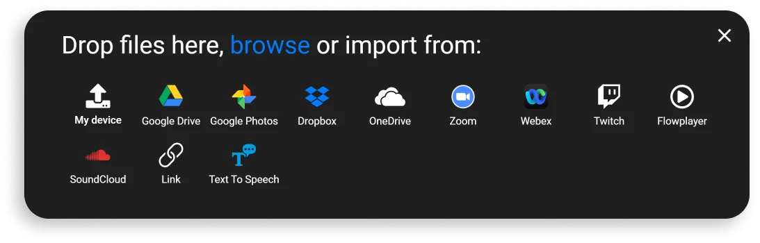 A screenshot of the Flixier import menu