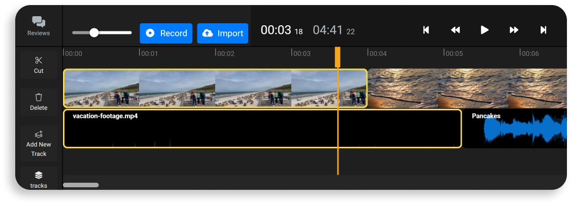 An example of what an L-cut looks like in the Flixier timeline.