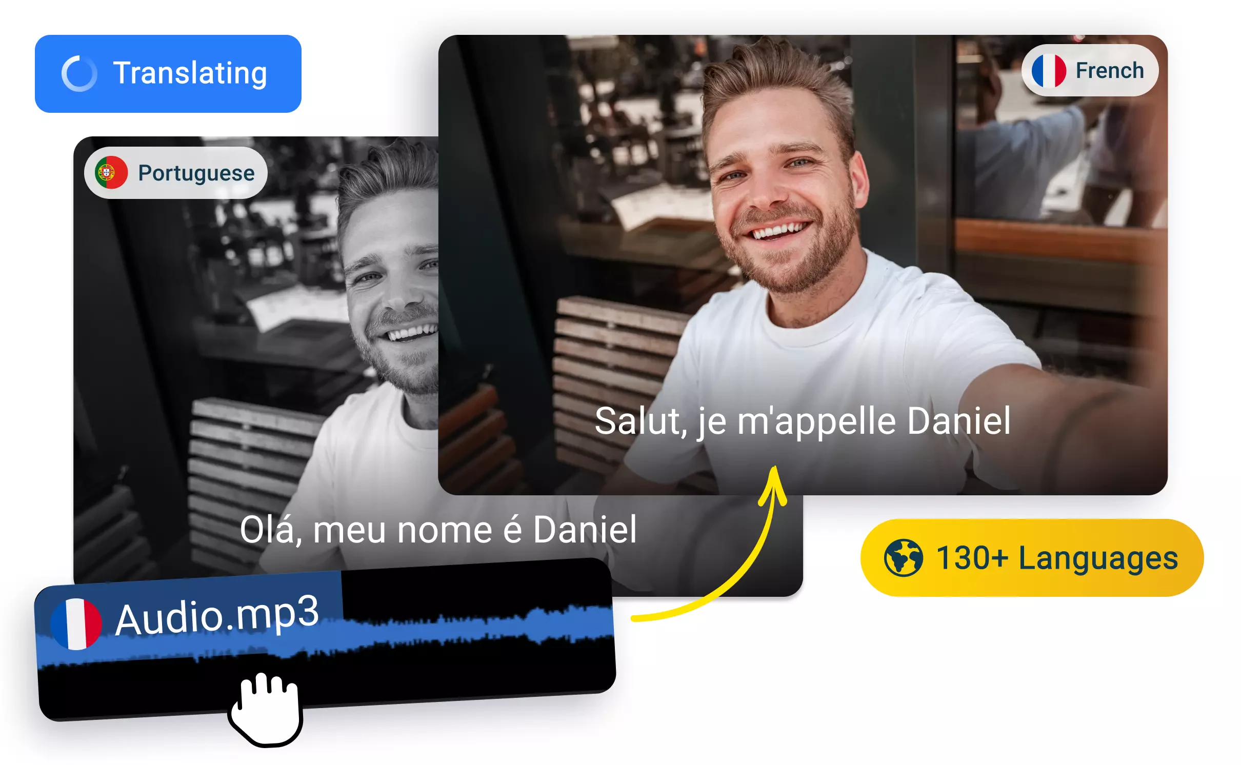 Traduce audio de portugués a francés con IA