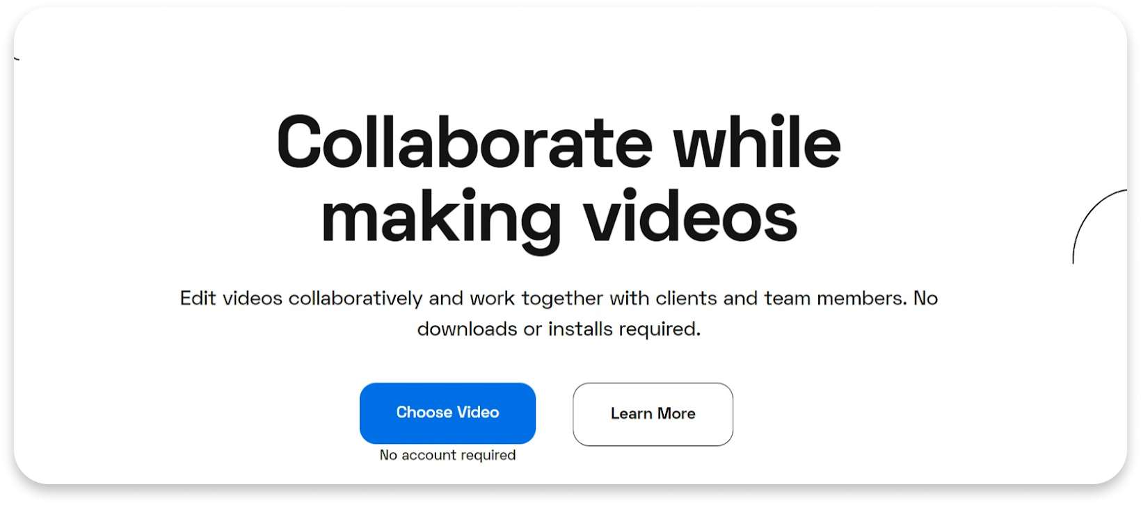 A screenshot stating that people can edit videos collaboratively and work together with team clients and team members when editing videos with Flixier.