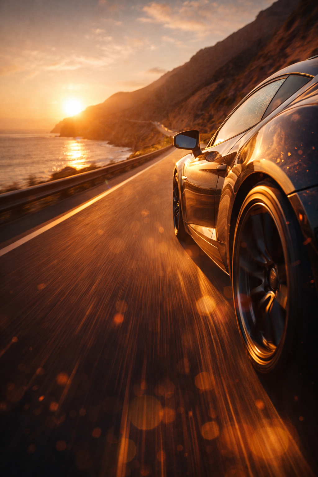 Performance Car on Open Road Sunset Cliff Road