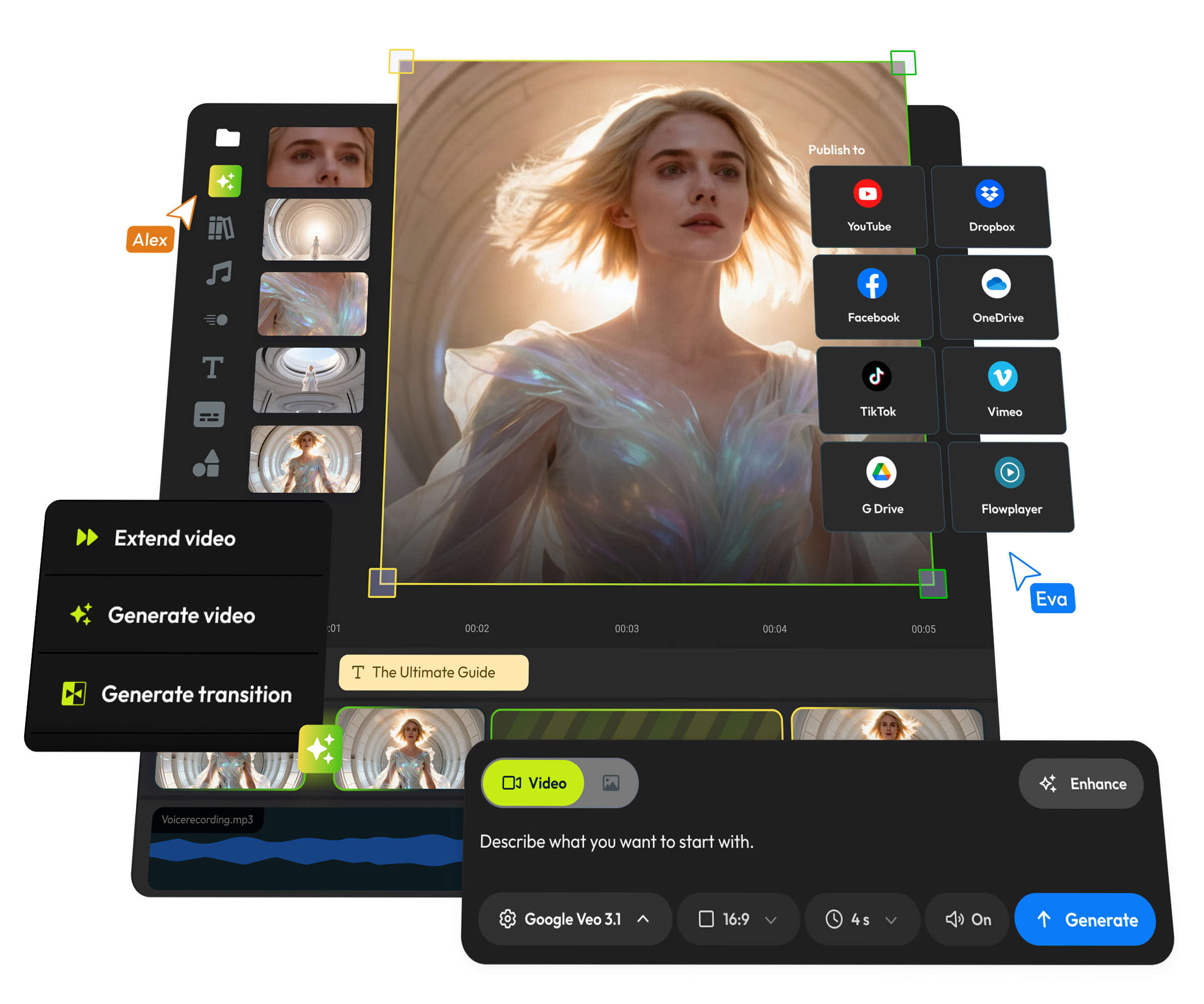 Video editor showing a person surfing