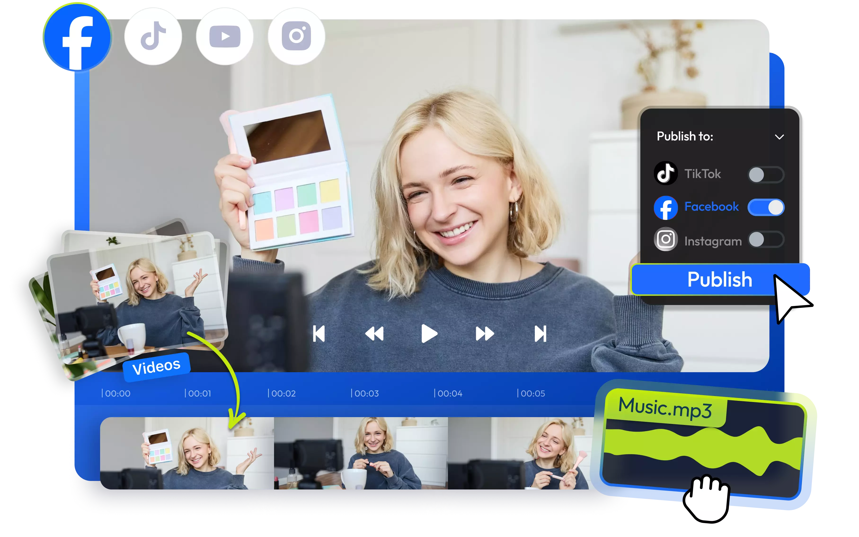 Editor de videos de marketing con herramientas de IA y plantillas profesionales